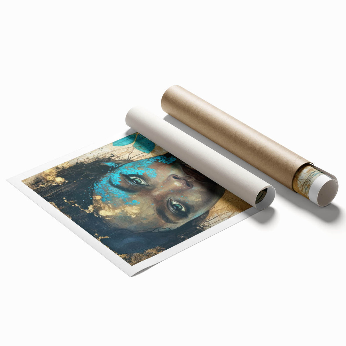 Glamorous Portrait Art - Gold and Teal Accents in Bold Abstract Style