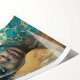 Glamorous Portrait Art - Gold and Teal Accents in Bold Abstract Style