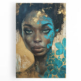 Glamorous Portrait Art - Gold and Teal Accents in Bold Abstract Style
