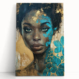 Glamorous Portrait Art - Gold and Teal Accents in Bold Abstract Style