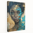 Glamorous Portrait Art - Gold and Teal Accents in Bold Abstract Style