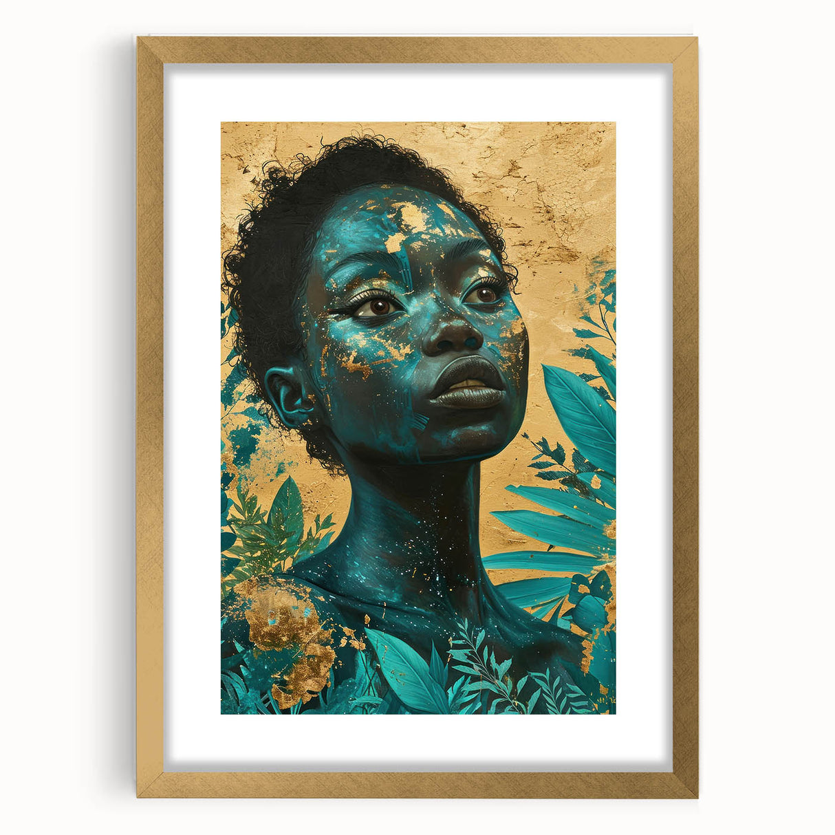 Teal and Gold Bold Portrait Art - Glam Luxe Wall Décor
