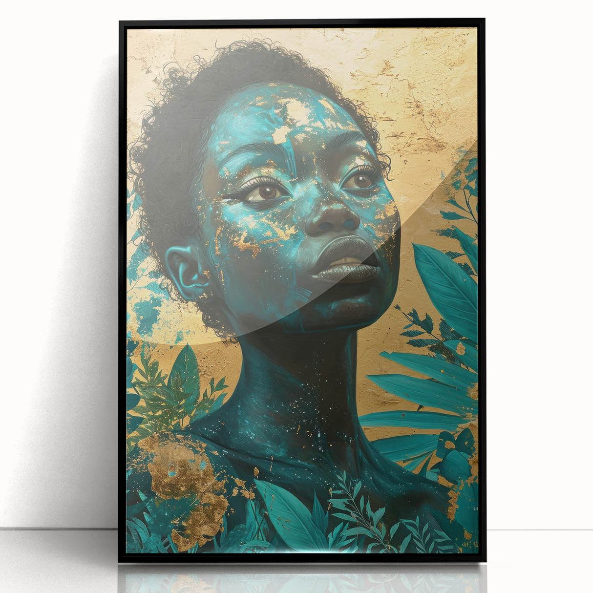 Teal and Gold Bold Portrait Art - Glam Luxe Wall Décor