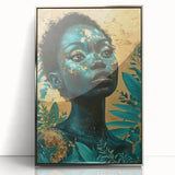 Teal and Gold Bold Portrait Art - Glam Luxe Wall Décor