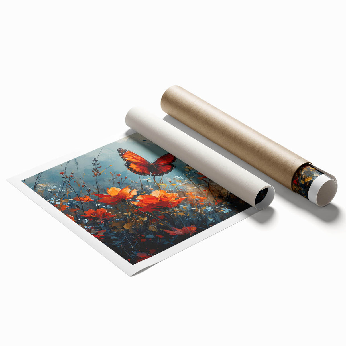 Bold Butterfly & Poppies Wall Art - Nature-Inspired Glam Design