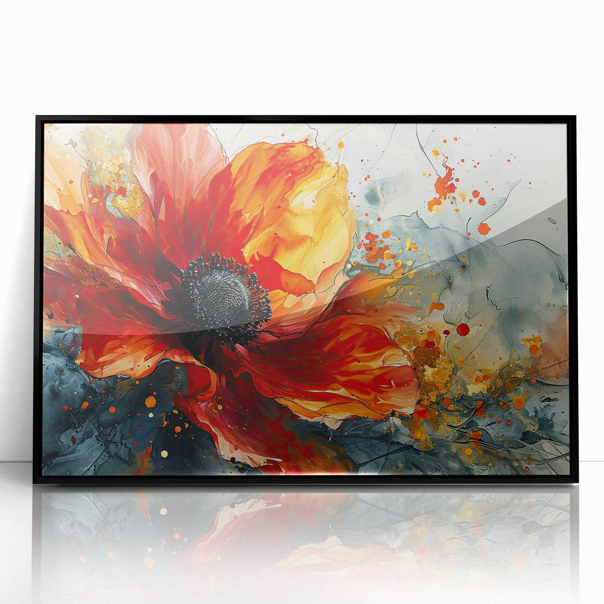 Bold Red Floral Abstract Art - Vibrant Glam Wall Art Collection