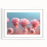Blossoming Serenity - Soft Pink Floral Wall Art with Pastel Blue Sky