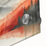 Misty Autumn Forest - Reflected Landscape Wall Art in Gray and Red