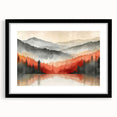 Misty Autumn Forest - Reflected Landscape Wall Art in Gray and Red