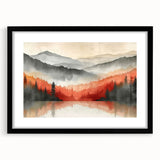 Misty Autumn Forest - Reflected Landscape Wall Art in Gray and Red