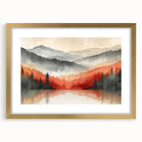 Misty Autumn Forest - Reflected Landscape Wall Art in Gray and Red