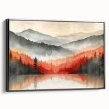 Misty Autumn Forest - Reflected Landscape Wall Art in Gray and Red
