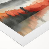 Misty Autumn Forest - Reflected Landscape Wall Art in Gray and Red