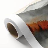 Misty Autumn Forest - Reflected Landscape Wall Art in Gray and Red