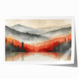 Misty Autumn Forest - Reflected Landscape Wall Art in Gray and Red