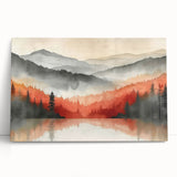 Misty Autumn Forest - Reflected Landscape Wall Art in Gray and Red