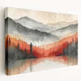 Misty Autumn Forest - Reflected Landscape Wall Art in Gray and Red