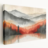 Misty Autumn Forest - Reflected Landscape Wall Art in Gray and Red