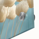 Delicate White Blossoms - Soft Floral Wall Art in Light Blue and White