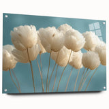 Delicate White Blossoms - Soft Floral Wall Art in Light Blue and White