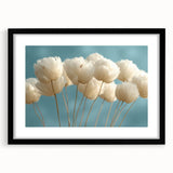 Delicate White Blossoms - Soft Floral Wall Art in Light Blue and White