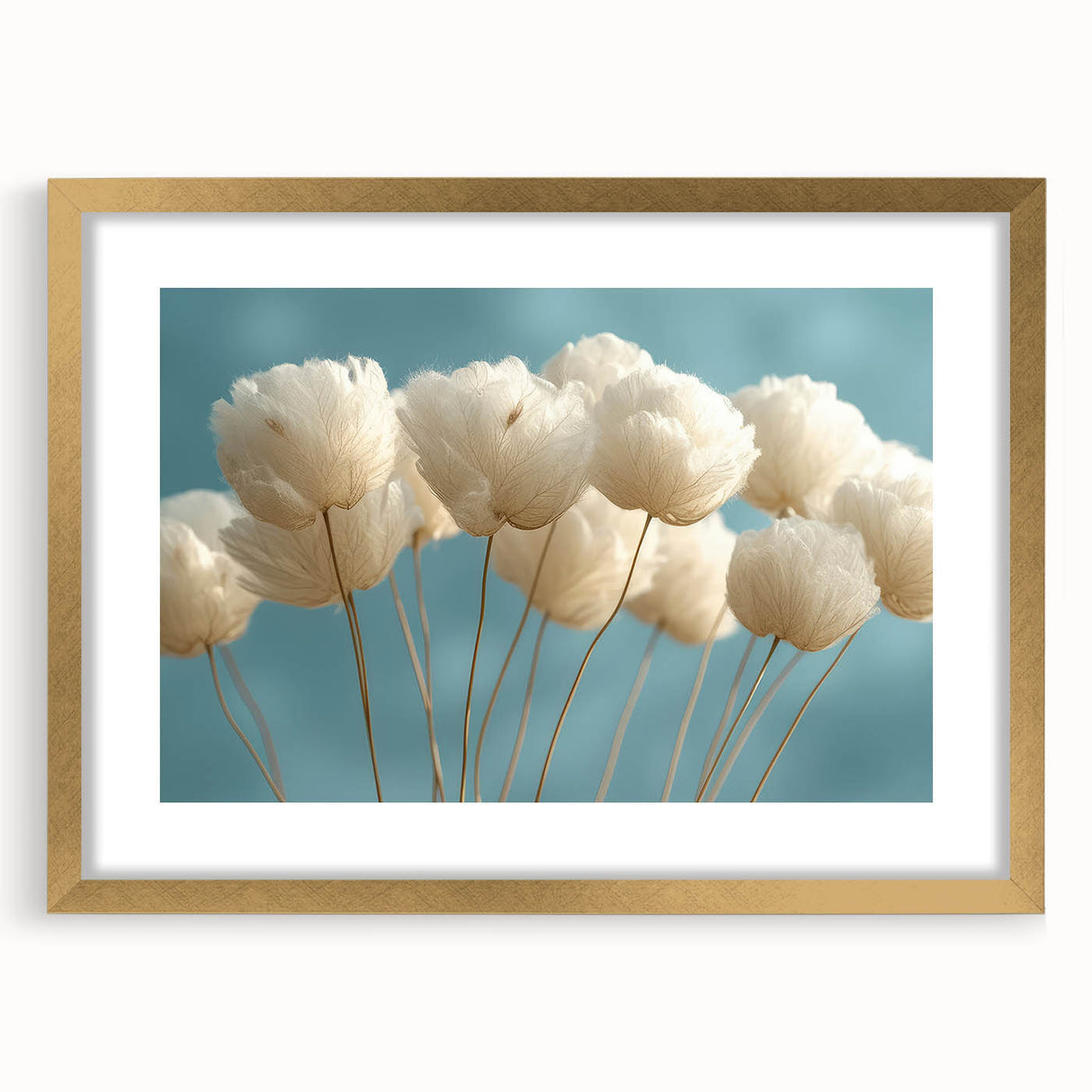 Delicate White Blossoms - Soft Floral Wall Art in Light Blue and White