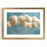 Delicate White Blossoms - Soft Floral Wall Art in Light Blue and White