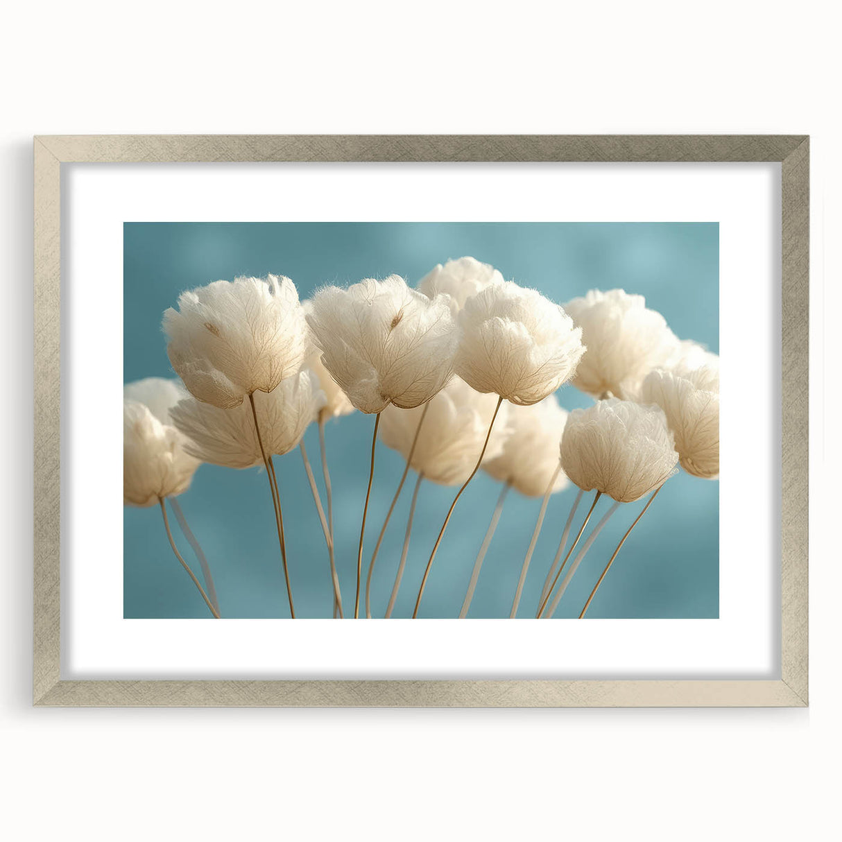 Delicate White Blossoms - Soft Floral Wall Art in Light Blue and White