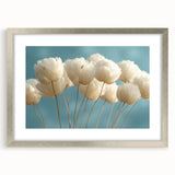 Delicate White Blossoms - Soft Floral Wall Art in Light Blue and White