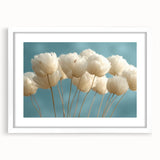 Delicate White Blossoms - Soft Floral Wall Art in Light Blue and White