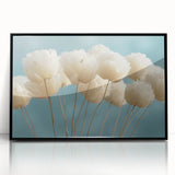 Delicate White Blossoms - Soft Floral Wall Art in Light Blue and White