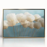 Delicate White Blossoms - Soft Floral Wall Art in Light Blue and White
