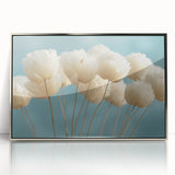 Delicate White Blossoms - Soft Floral Wall Art in Light Blue and White