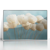 Delicate White Blossoms - Soft Floral Wall Art in Light Blue and White