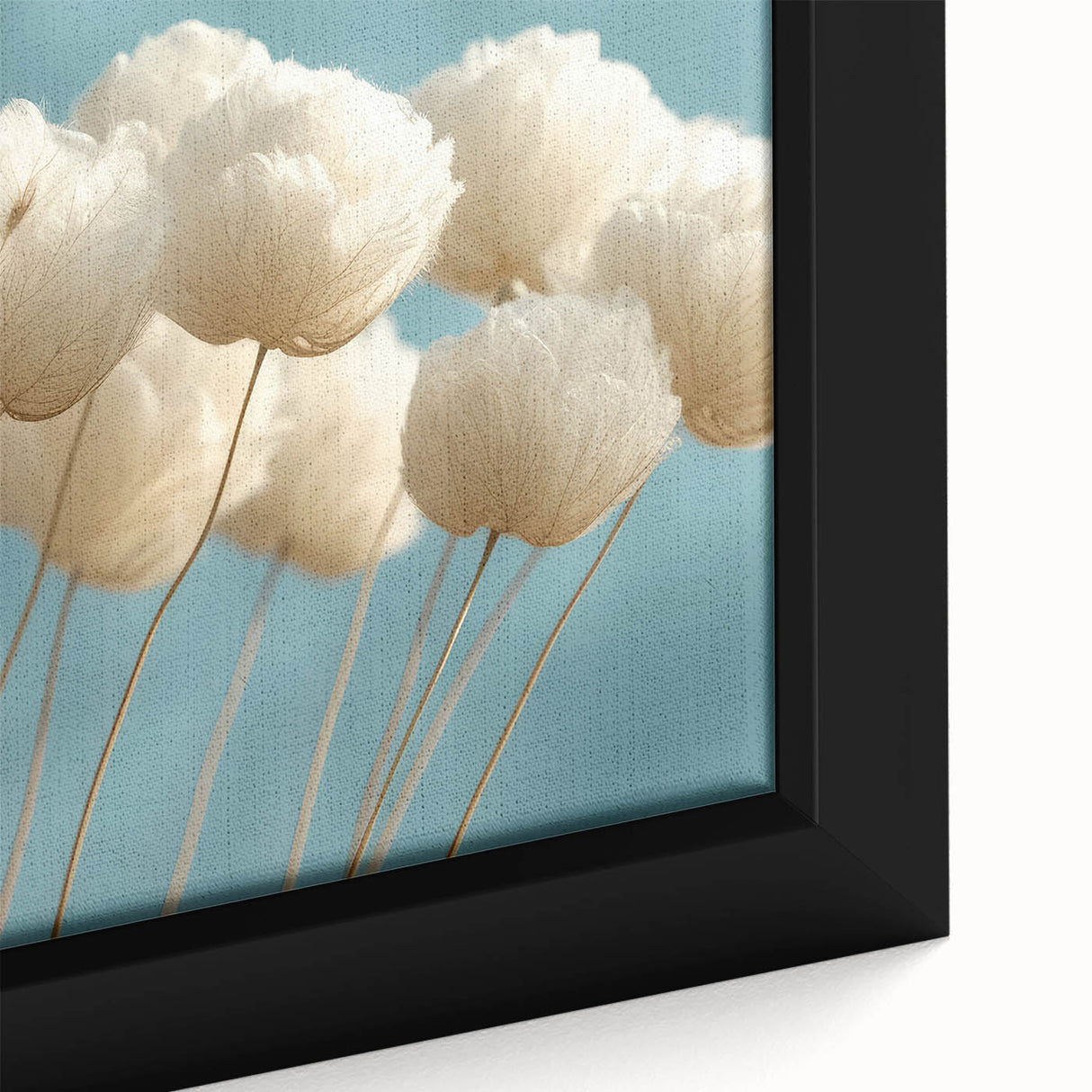Delicate White Blossoms - Soft Floral Wall Art in Light Blue and White