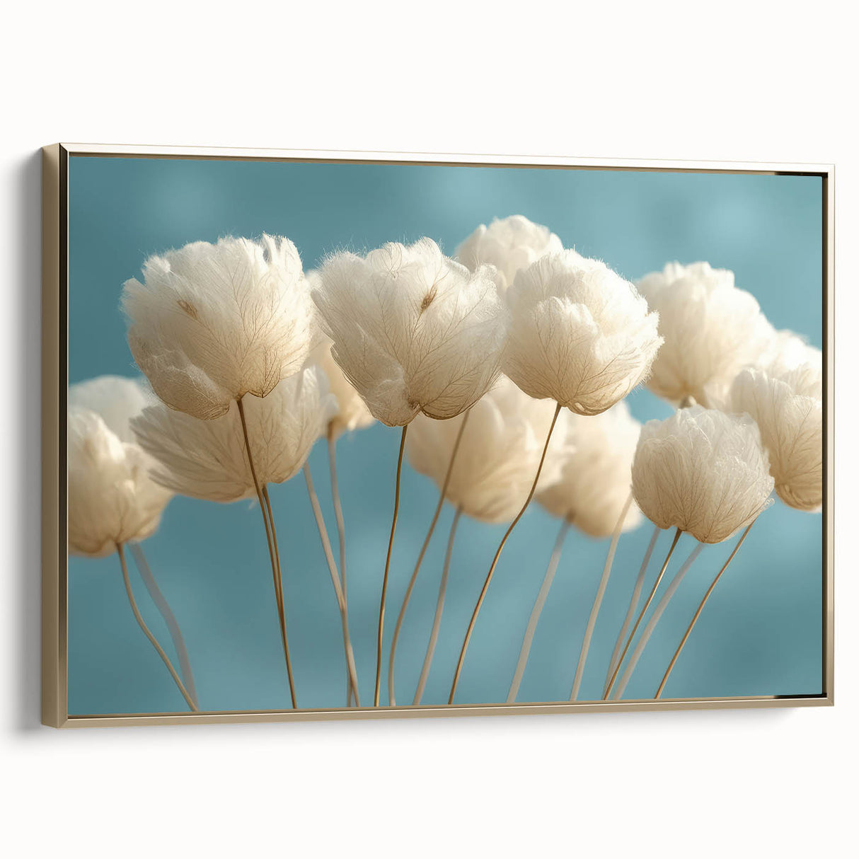 Delicate White Blossoms - Soft Floral Wall Art in Light Blue and White