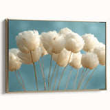 Delicate White Blossoms - Soft Floral Wall Art in Light Blue and White