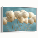 Delicate White Blossoms - Soft Floral Wall Art in Light Blue and White