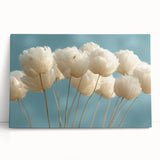 Delicate White Blossoms - Soft Floral Wall Art in Light Blue and White