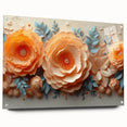 Glam Wall Art – Luxurious Floral 3D Design with Peach and Blue Accents