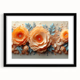 Glam Wall Art – Luxurious Floral 3D Design with Peach and Blue Accents