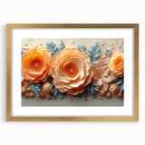 Glam Wall Art – Luxurious Floral 3D Design with Peach and Blue Accents