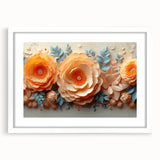 Glam Wall Art – Luxurious Floral 3D Design with Peach and Blue Accents