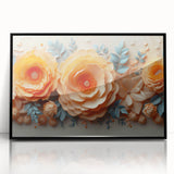Glam Wall Art – Luxurious Floral 3D Design with Peach and Blue Accents