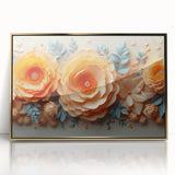 Glam Wall Art – Luxurious Floral 3D Design with Peach and Blue Accents