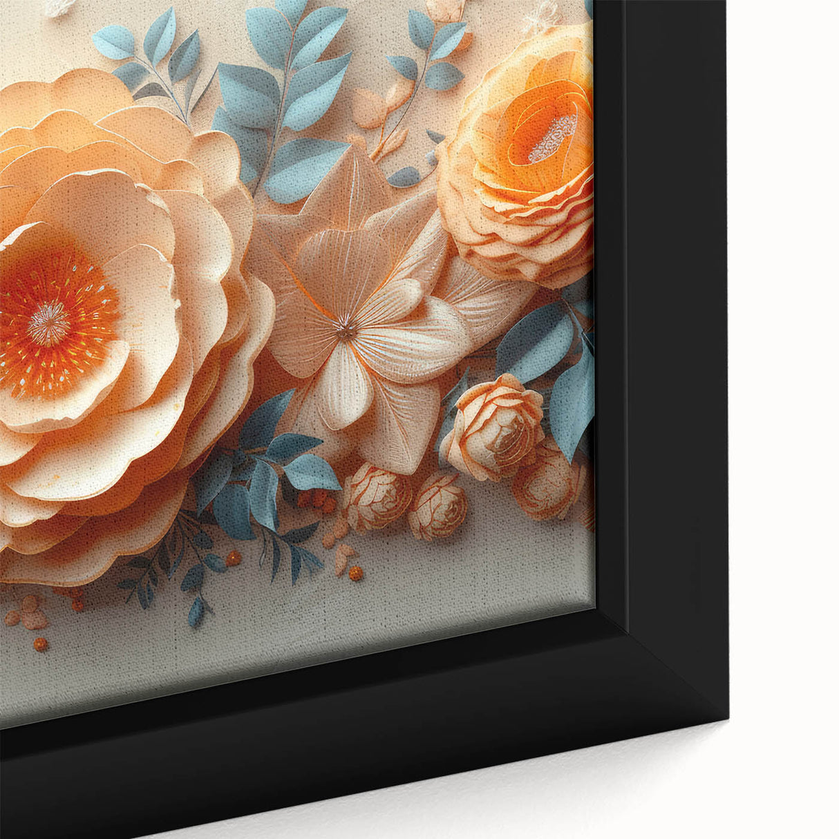 Glam Wall Art – Luxurious Floral 3D Design with Peach and Blue Accents