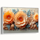 Glam Wall Art – Luxurious Floral 3D Design with Peach and Blue Accents