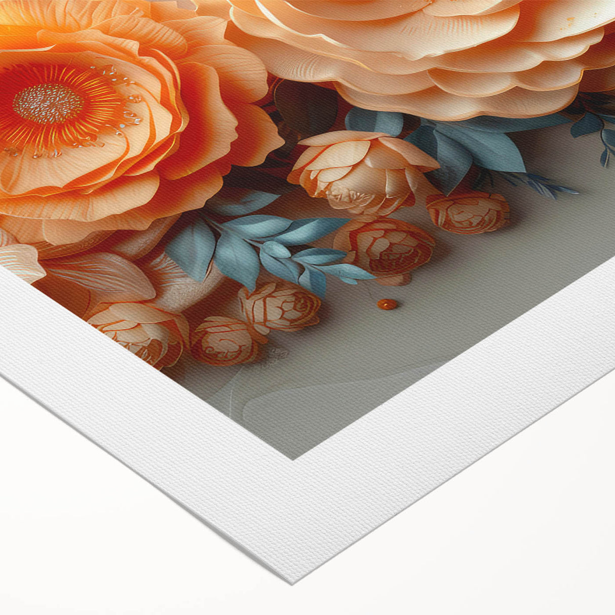 Glam Wall Art – Luxurious Floral 3D Design with Peach and Blue Accents