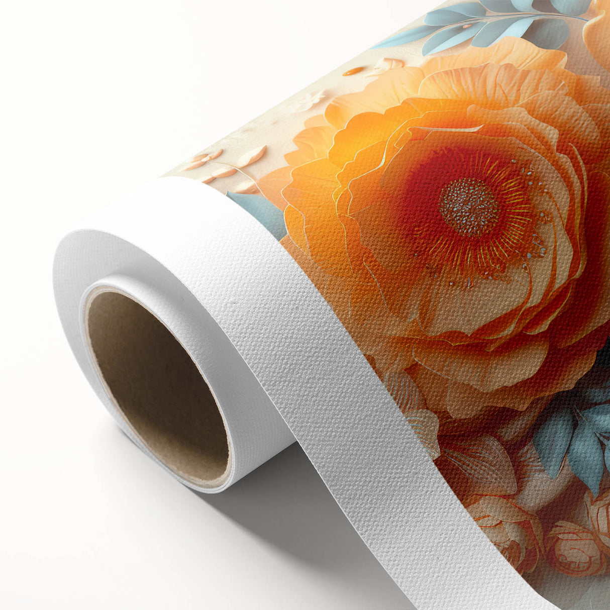 Glam Wall Art – Luxurious Floral 3D Design with Peach and Blue Accents