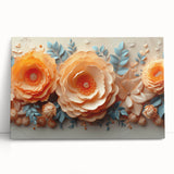 Glam Wall Art – Luxurious Floral 3D Design with Peach and Blue Accents